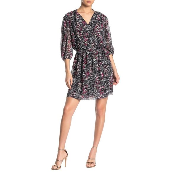 Rebecca Minkoff Isabella Ditsy 3/4 Sleeve Dress Fuschia Multi ( XS ) - Picture 1 of 3